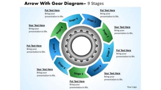 Business Diagram Gear Planning Process With Cirular Flow Chart 9 Stages Sales Diagram