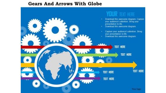 Business Diagram Gears And Arrows With Globe Presentation Template