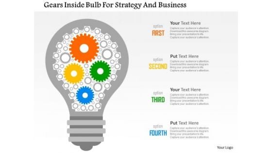 Business Diagram Gears Inside Bulb For Strategy And Business Presentation Template