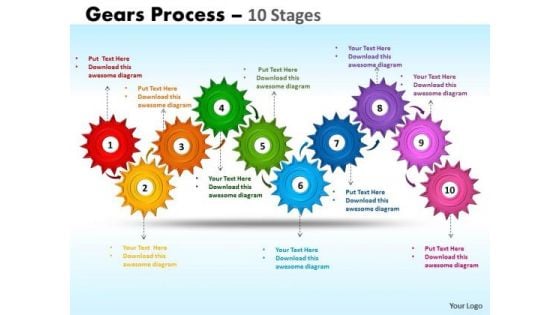 Business Diagram Gears Process 10 Stages Sales Diagram