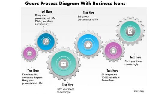 Business Diagram Gears Process Diagram With Business Icons Presentation Template