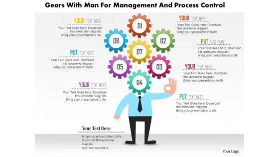 Business Diagram Gears With Man For Management And Process Control Presentation Template