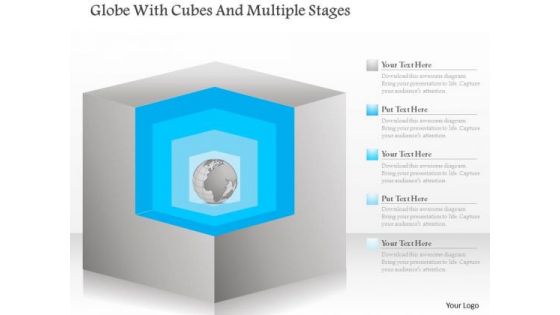 Business Diagram Globe With Cubes And Multiple Stages PowerPoint Template