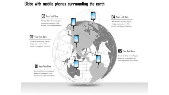 Business Diagram Globe With Mobile Phones Surrounding The Earth Presentation Template