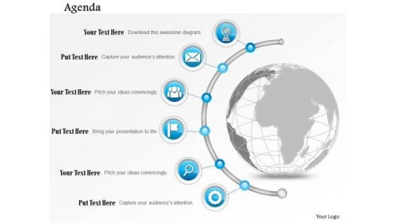 Business Diagram Globe With Semi Circular Icon Line Agenda Presentation Template