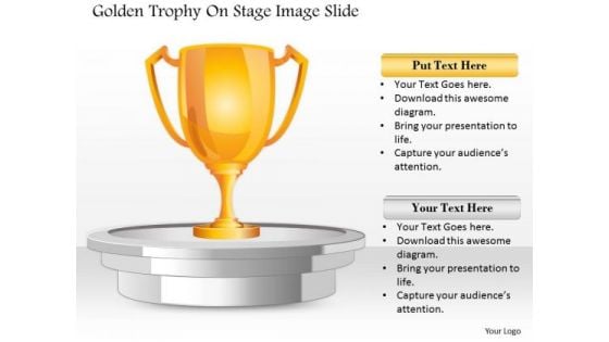 Business Diagram Golden Trophy On Stage Image Slide Presentation Template