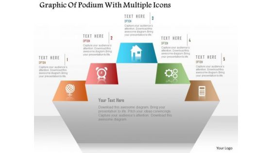 Business Diagram Graphic Of Podium With Multiple Icons PowerPoint Template