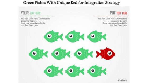 Business Diagram Green Fishes With Unique Red For Integration Strategy Presentation Template