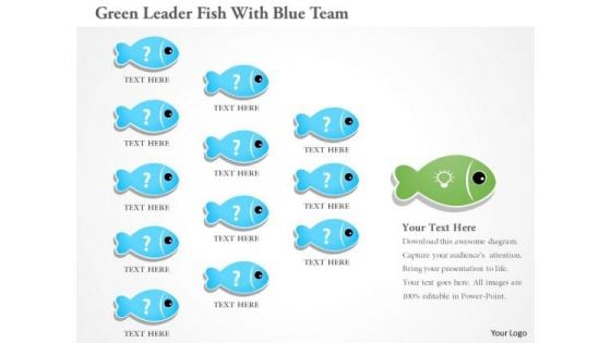 Business Diagram Green Leader Fish With Blue Team Presentation Template