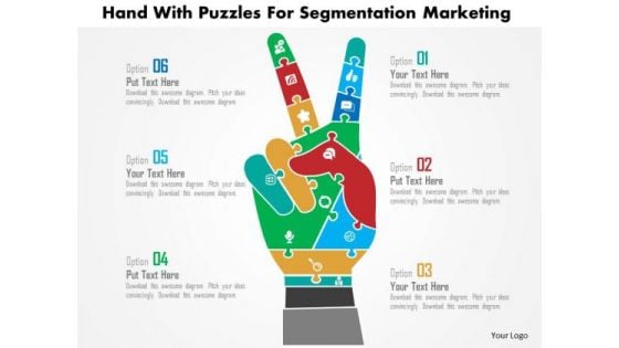 Business Diagram Hand With Puzzles For Segmentation Marketing Presentation Template