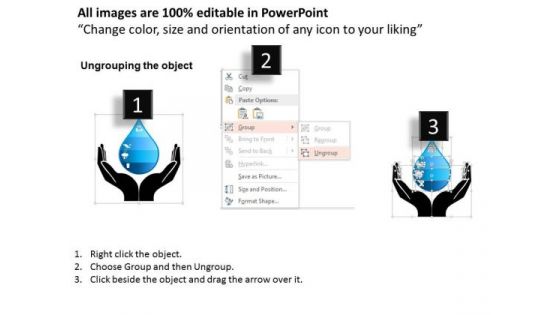 Business Diagram Hands With Water Drop For Water Protection Presentation Template