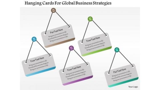 Business Diagram Hanging Cards For Global Business Strategies Presentation Template