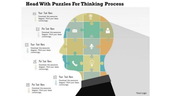 Business Diagram Head With Puzzles For Thinking Process Presentation Template