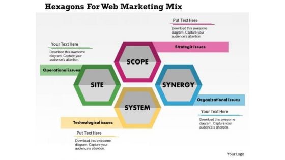 Business Diagram Hexagons For Web Marketing Mix Presentation Template