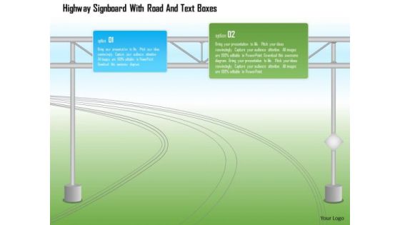 Business Diagram Highway Signboard With Road And Text Boxes PowerPoint Template