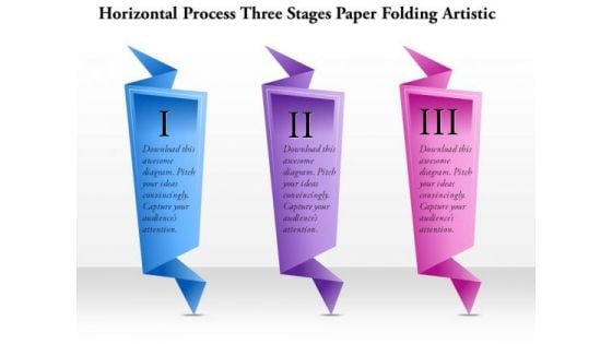 Business Diagram Horizontal Process Three Stages Paper Folding Artistic Presentation Template