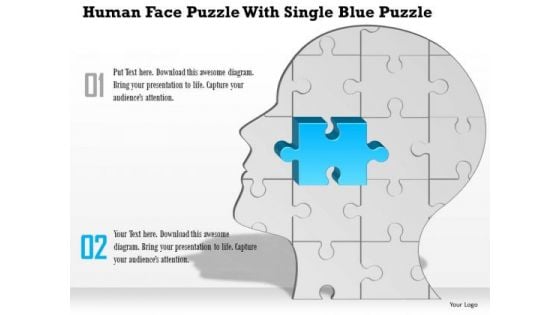 Business Diagram Human Face Puzzle With Single Blue Puzzle Presentation Template