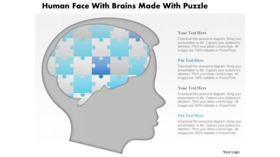 Business Diagram Human Face With Brains Made With Puzzle Presentation Template