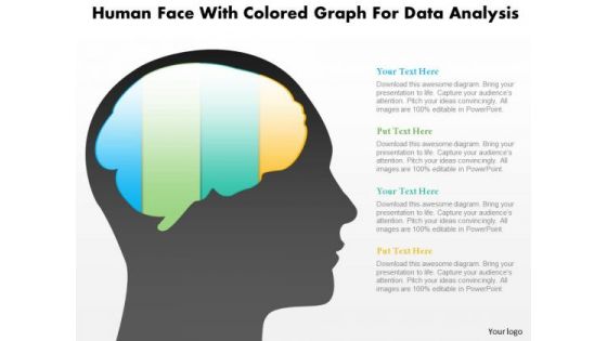 Business Diagram Human Face With Colored Graph For Data Analysis PowerPoint Slide