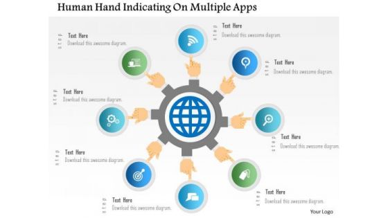 Business Diagram Human Hand Indicating On Multiple Apps PowerPoint Template