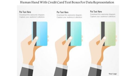 Business Diagram Human Hand With Credit Card Text Boxes For Data Representation Ppt Template