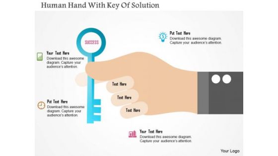 Business Diagram Human Hand With Key Of Solution PowerPoint Template