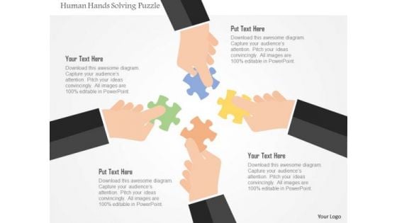 Business Diagram Human Hands Solving Puzzle Presentation Template