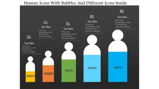 Business Diagram Human Icons With Bubbles And Different Icons Inside PowerPoint Slide