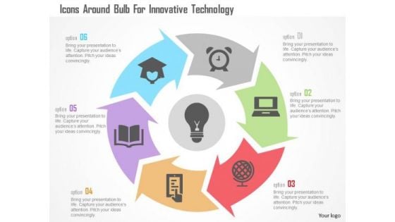 Business Diagram Icons Around Bulb For Innovative Technology Presentation Template