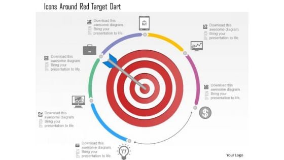 Business Diagram Icons Around Red Target Dart Presentation Template