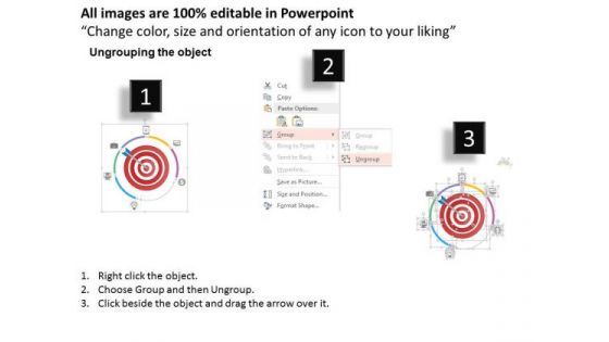 Business Diagram Icons Around Red Target Dart Presentation Template