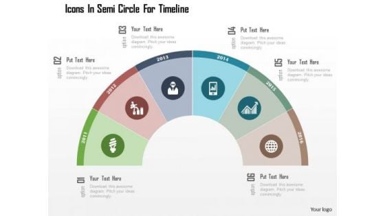 Business Diagram Icons In Semi Circle For Timeline Presentation Template