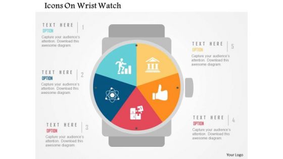 Business Diagram Icons On Wrist Watch Presentation Template