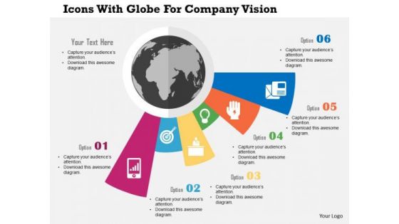 Business Diagram Icons With Globe For Company Vision Presentation Template