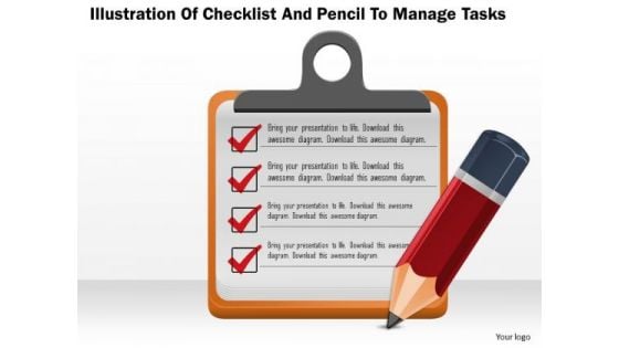 Business Diagram Illustration Of Checklist And Pencil To Manage Tasks Presentation Template