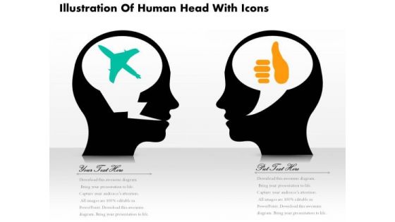 Business Diagram Illustration Of Human Head With Icons Presentation Template