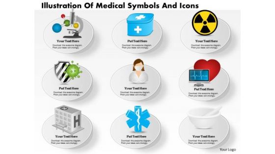 Business Diagram Illustration Of Medical Symbols And Icons Presentation Slide Template