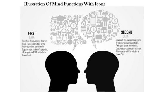 Business Diagram Illustration Of Mind Functions With Icons Presentation Slide Template