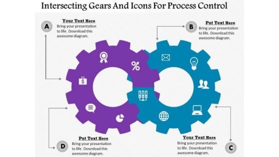 Business Diagram Intersecting Gears And Icons For Process Control Presentation Template