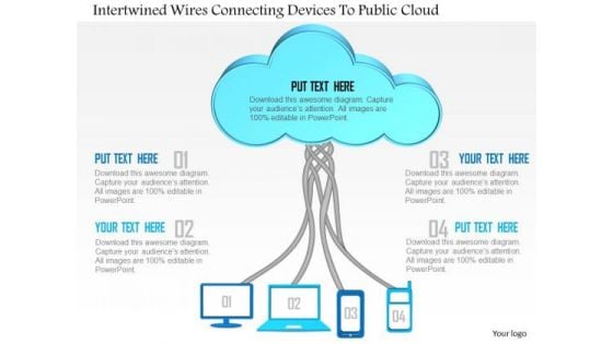 Business Diagram Intertwined Wires Connecting Devices To Public Cloud Ppt Slide