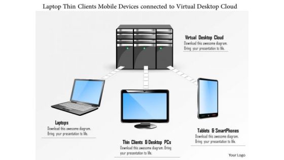 Business Diagram Laptop Thin Clients Mobile Devices Connected To Virtual Desktop Cloud Ppt Slide