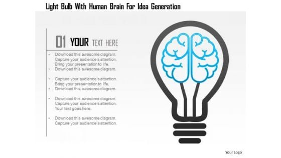 Business Diagram Light Bulb With Human Brain For Idea Generation Presentation Template