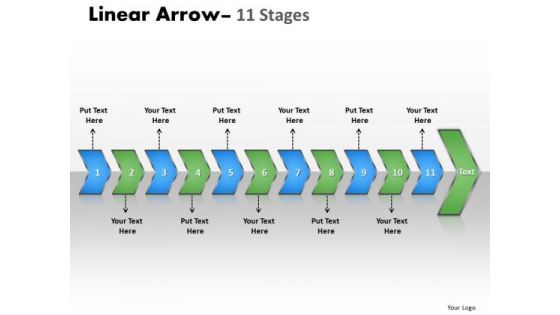 Business Diagram Linear Arrow 11 Stages Sales Diagram