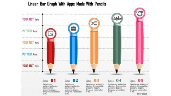 Business Diagram Linear Bar Graph With Apps Made With Pencils Presentation Template