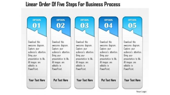 Business Diagram Linear Order Of Five Steps For Business Process Presentation Template