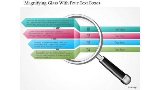 Business Diagram Magnifying Glass With Four Text Boxes Presentation Template