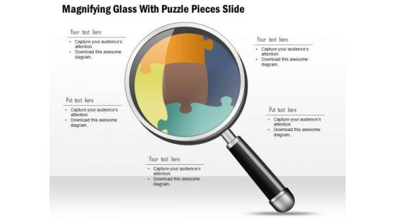 Business Diagram Magnifying Glass With Puzzle Pieces Slide Presentation Template