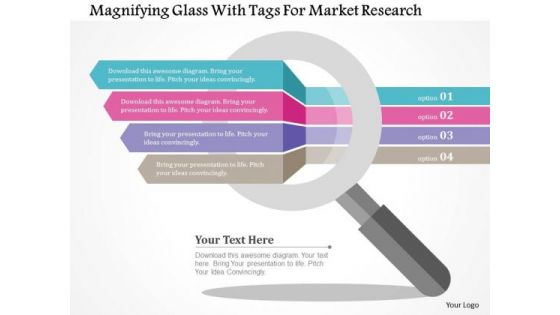 Business Diagram Magnifying Glass With Tags For Market Research Presentation Template