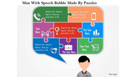 Business Diagram Man With Speech Bubble Made By Puzzles Presentation Template