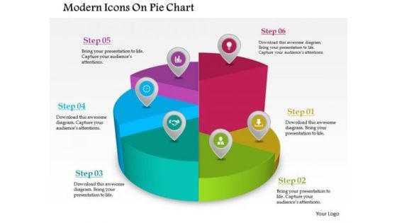 Business Diagram Modern Icons On Pie Chart Presentation Template